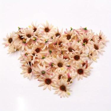 Imagem de 25 peças de girassol pontiagudo cor de outono cabeça de flor artificial DIY acessórios de decoração de casa layout de casamento (rosa claro)