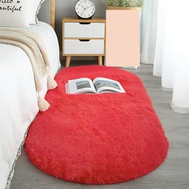 Imagem de Tapete Passadeira Oval Felpuda 2,00x0,75m para Quarto Sala Beira de Cama Macia(VERMELHO)