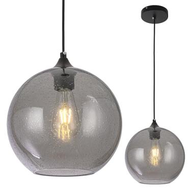 Imagem de GLAMIGHT Luminárias Pendentes De Vidro Cinza Glamight, Iluminação Para Ilha Cozinha, Globo Modernas Quarto, Sala Estar E Jantar - 9,8 Pol., Pacote Com 2