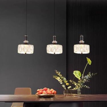 Imagem de Lustre moderno de cristal K9 com iluminação LED para mesa de jantar, cozinha, com regulagem de intensidade e altura ajustável, ideal para sala de jantar, sala de estar, quarto e cozinha (cab