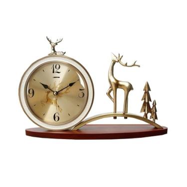 Imagem de Relógio de mesa de metal para decoração de casa, sala de estar, enfeite de mesa, silencioso, sem tique-taque, para sala de estar, quartos, escritório, cozinha, bancada, (ouro)