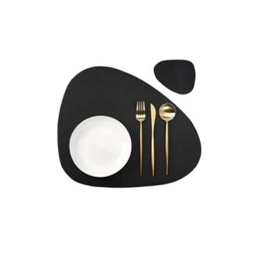 Imagem de 1/4/10 conjuntos de jogo americano e porta-copos triangulares em forma de tapetes de mesa de cozinha de Natal tapetes de decoração de mesa de couro (preto, 4 conjuntos)