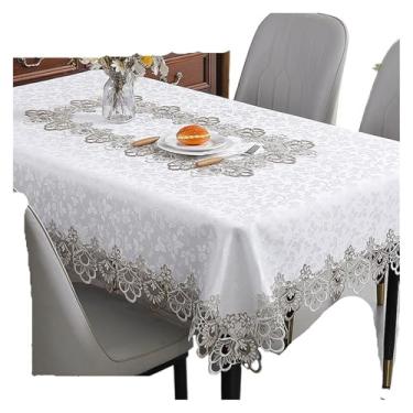 Imagem de Toalha de mesa de renda bordada branca floral retangular toalha de mesa impermeável para mesa de jantar, festa de casamento em casa (branca, 150 x 270 cm)