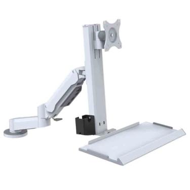 Imagem de KEG801302 Suporte de monitor de mesa de fixação de braço duplo para escritório com bandeja de engenharia adequado para acessórios de mesa de 38 a 81 cm