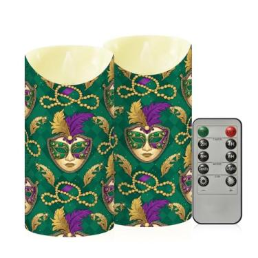 Imagem de Wassud Pacote com 2 velas venezianas sem chama de carnaval com controle remoto, velas realistas cintilantes com temporizador, velas decorativas para Natal, casamento, festa, decoração de casa média