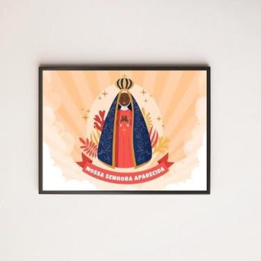 Imagem de Quadro Nossa Senhora Aparecida Horizontal 45X34 Vidro Preta - Quadros 