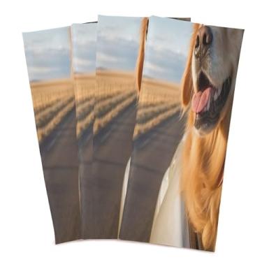 Imagem de Wassud Toalhas de cozinha Happy Dog Toalhas de prato de cozinha pacote com 4 panos de prato macios com laço para pendurar toalha de mão super absorvente de secagem rápida toalhas de chá de mesa