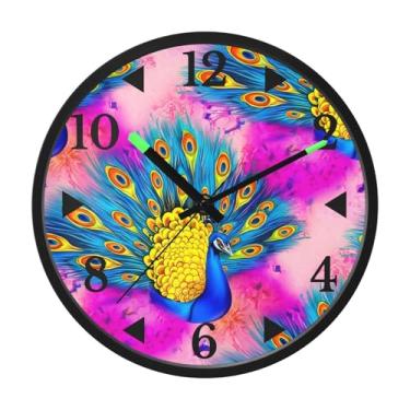 Imagem de STAYTOP Relógio de parede LED pavão azul brilhante para quarto com brilho noturno, relógios de parede silenciosos de 30 cm para decoração de sala de estar, controle de som, relógio de parede moderno