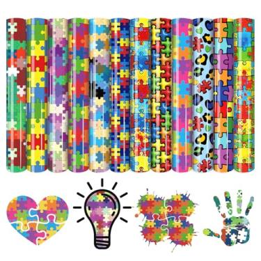 Imagem de Quebra-cabeça Autism Puzzles HTV Vinyl - 12 folhas 30,5 x 25,4 cm quebra-cabeça transferência de calor vinil autismo ferro em vinil para camisetas com estampa de arco-íris HTV
