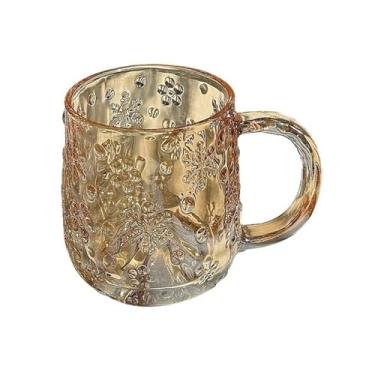 Imagem de Caneca de vidro em relevo floco de neve com alça, copos de vidro colorido de 325 ml (âmbar)
