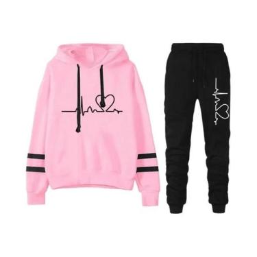 Imagem de Conjunto De Moletom Casual Feminino Com Listras, Alta Qualidade, Blusa