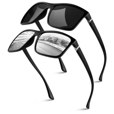 Imagem de GQUEEN Óculos de sol polarizados retrô masculino feminino esportivo proteção UV400 armação quadrada retangular, 1.2 Preto fosco, cinza metal, preto e preto fosco, prata espelhada, Medium