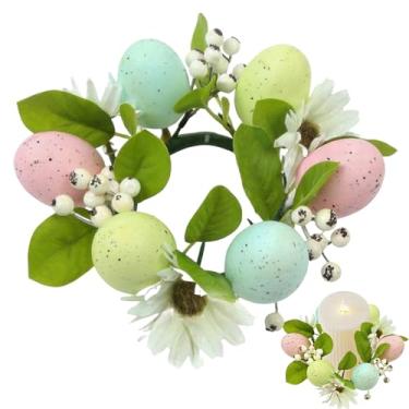 Imagem de Suporte de vela de ovo de Páscoa, guirlandas, guirlandas artificiais, primavera, ovo, flor, baga, guirlanda, suporte de vela para Páscoa, férias, casa, cozinha, mesa, centro de mesa