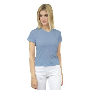 Imagem de Baby Look Manga Curta Feminina com Elastano - Gola V