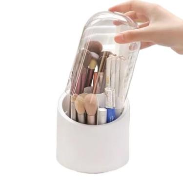 Imagem de Organizador De Mesa Cosmético Maquiagem Pincel Rotação 360º Porta Escova Com Tampa Transparente(KIT2)