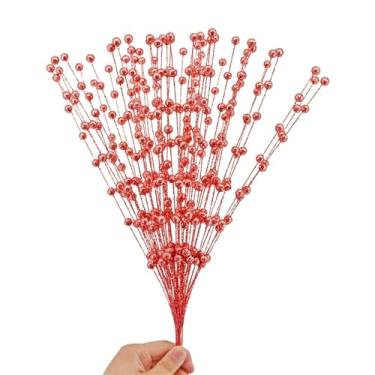 Imagem de TONSHEN Plantas artificiais artificiais com flores artificiais multicoloridas com glitter para decoração de casa, festa de casamento (vermelho)