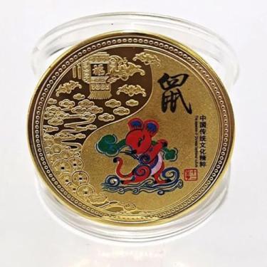 Imagem de FENNYYAR Moeda do Zodíaco Mouse, 4 cm 3,8 cm, Feng Shui Zodiac Mouse Medalha Comemorativa Presente Evento