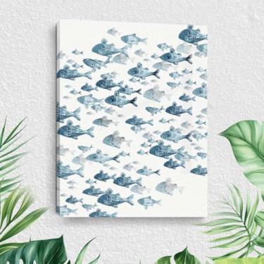 Imagem de Arte de parede em tela vintage de peixes do oceano, pinturas de arte emolduradas de peixes do mar azul aquarela, decoração de parede, objetos de fazenda, objetos estéticos, imagens para banheiro