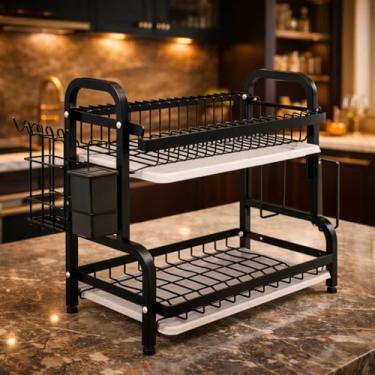 Imagem de Escorredor de Louça Premium 2 Andares – Preto, 17 Pratos em Aço Inox