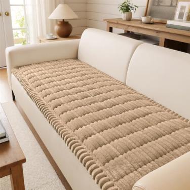 Imagem de decorUhome Capa de sofá felpuda para cães, antiderrapante para sofá de 3 almofadas, protetor de sofá macio e grosso para móveis, capas seccionais laváveis, cáqui, 70 cm x 180 cm
