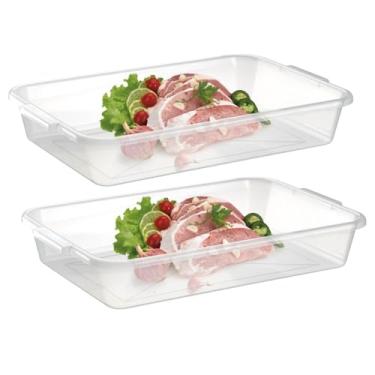 Imagem de Kit Travessa Bandeja Transparente Retangular Com Alça Para Servir A Mesa Salada Buffet (2)