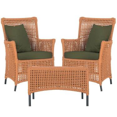 Imagem de 2 Poltronas E 1 Mesa Igapó Alumínio Preta Corda Náutica E13 Terra Cota