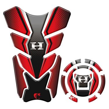 Imagem de Kit Adesivo Resinado Protetor Tanque E Bocal Moto Honda Acima 2018 Vermelho E Preto