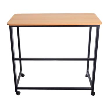 Imagem de Mesa Dobrável com Rodas Escritório Home Office, Estilo Industrial, Preto com Madeira, 80.2x39.2x73.5 cm, Portátil e Compacta