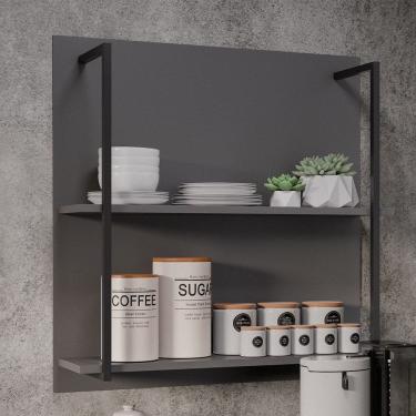 Imagem de Painel Organizador com 2 Prateleiras Clara Grafite Maderatto Móveis