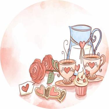 Imagem de Painel de Lona Redondo Café Com Rosas Aquarela - Fabrika de Festa, 170