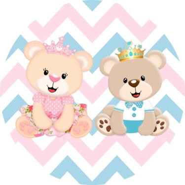 Imagem de Painel de Tecido Sublimado Redondo Ursinha e Ursinho Casal Baby C/Elás