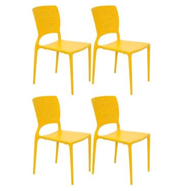 Imagem de Kit 4 Cadeiras Tramontina Safira Amarela em Polipropileno e Fibra de Vidro