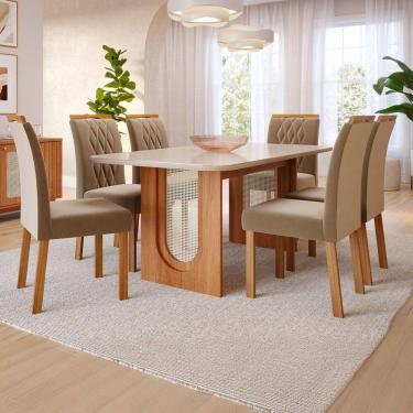 Imagem de Mesa de Jantar 6 Lugares Valentina Juliana com Vidro Cinamomo/Off White/Joli - Cimol