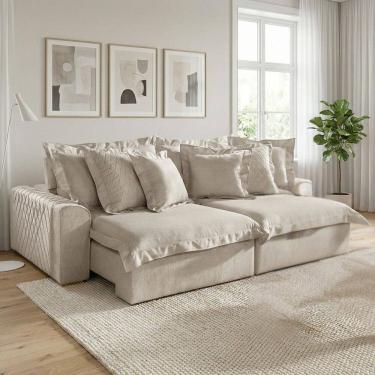 Imagem de Sofá Retrátil e Reclinável 3 Lugares 250cm Linho Zeus Cinza Claro