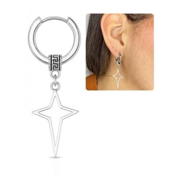 Imagem de Brinco Argola Unissex Pingente Cruz Vada Romano Prata Aço - Visujoias