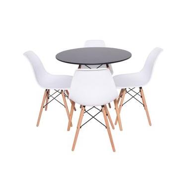 Imagem de Conjunto 4 Cadeiras De Jantar Cozinha Charles Eames Eiffel Com Mesa Redonda De Jantar 70cm Preta