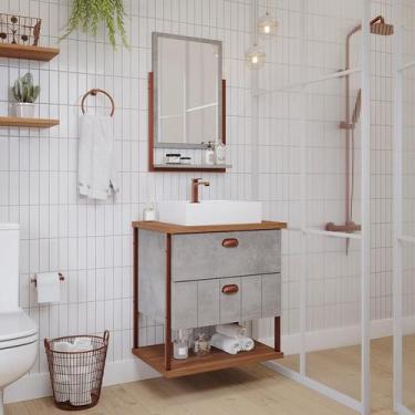 Imagem de Gabinete de Banheiro com Espelheira Uni 2 GV Cimento e Freijó - Modern