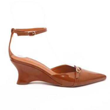 Imagem de Scarpin Sapato da Corte Salto Anabela Médio Bico Fino Tornozelo, Vz ca