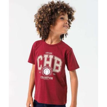 Imagem de Camiseta Infantil Estampada Manga Curta MR Tam 4 a 10 -48111, Vinho, 4