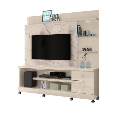 Imagem de Estante de TV 55 Pol 182cm com Rodízio para Sala Elaris Calacata/Off White M20 - D'Rossi