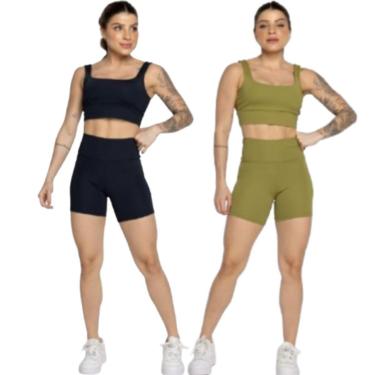 Imagem de KIT 2 Conjunto Top Alça Grossa e Short Smart Serra e Mar Alta Compressão Academia Moda...