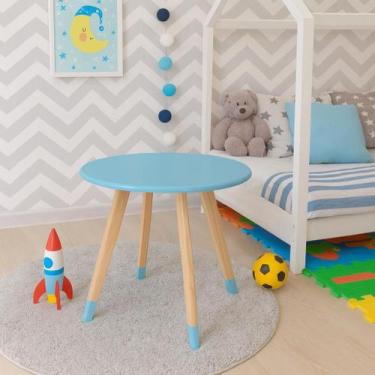 Imagem de Mesa Infantil Colorê Redonda Pés em Madeira Pinus Tampo MDF Cor:Azul B
