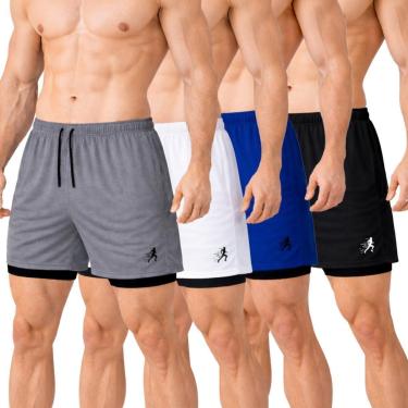 Imagem de Kit 4 Shorts Masculinos 2 em 1 para Atividades Esportivas com Estampa de Corrida-Masculino