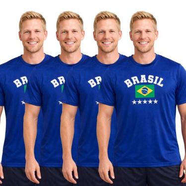 Imagem de Kit 4 Camisetas Manga Curta Masculina Estampa Brasil-Masculino