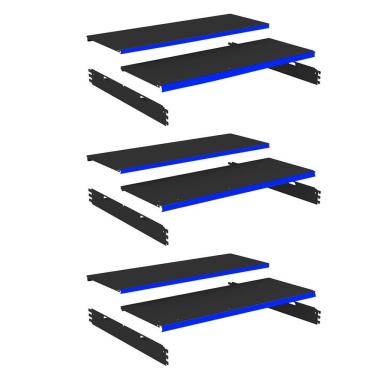 Imagem de Kit 3 Bandeja Gondola Rack FIT Preto 6X 30x90 CH22 Pe Azul