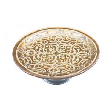 Imagem de Prato para Bolo com Pé  Transparente e Ouro 33 cm - Vylux