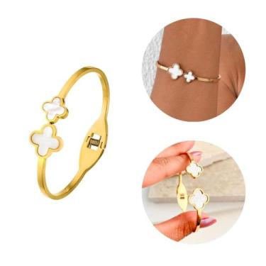 Imagem de Bracelete feminino pulseira trevo virgínia luxo em aço inoxidável banh