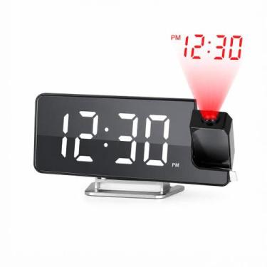 Imagem de Relógio Digital Espelhado Projetor Horas Temperatura Umidade Despertad