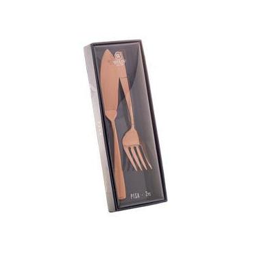 Imagem de Conjunto 2pç Faca e Garfo para servir peixe de aço inox Pisa Rose Wolf