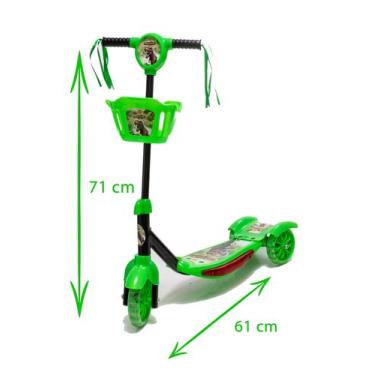 Imagem de Patinete De Dino Verde Com Cestinha E Luz Mais Presente Ovinho - DM To